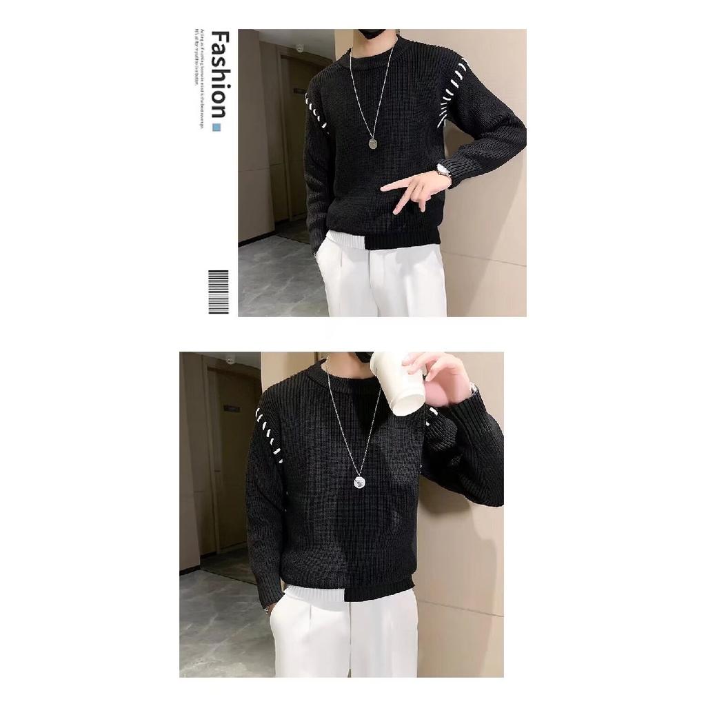 Spring 2024 Men's Sweater Patchwork Assorted Colors Skin-Friendly Fabric Fashion Versatile Top Casual Long-Sleeved Bottoming Shirt
