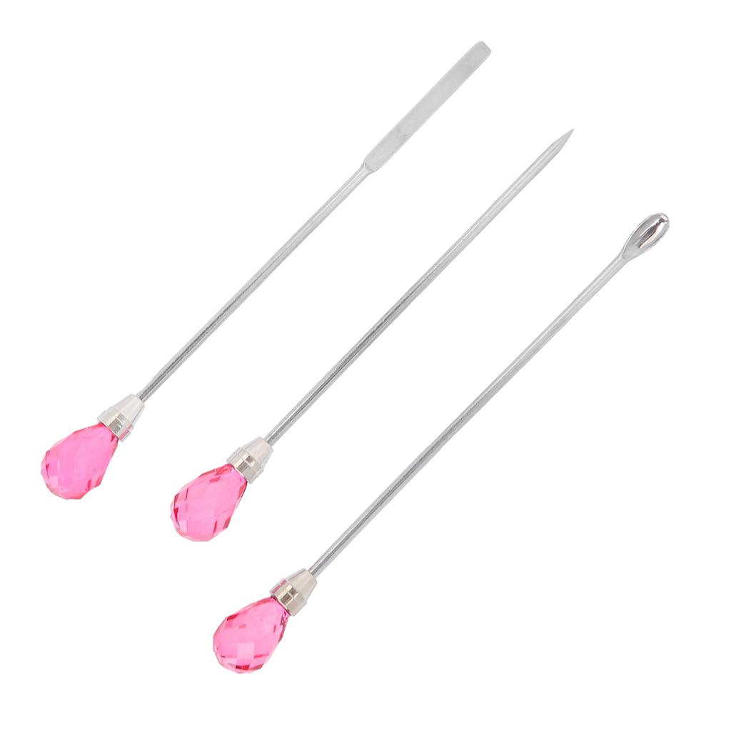 3Pcs Professional Nail Art Stirring Rod Spatula Set Stainless Steel Needle Stick Nail Tools