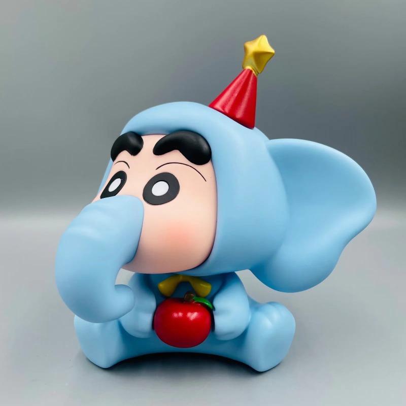 Nohara Shinosuke Q Version Sitting Baby Elephant Shin chan,Cute Anime Collectible Figure with Party Hat, PVC Desktop Decor for Home/Office/Shelf