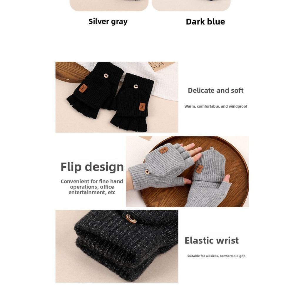 Warm Touch Screen Gloves for Winter Knitting, Cycling, Outdoor Activities, Finger Leakage, Flip Cover, Men's and Women's Thick and Plush Thick Gloves