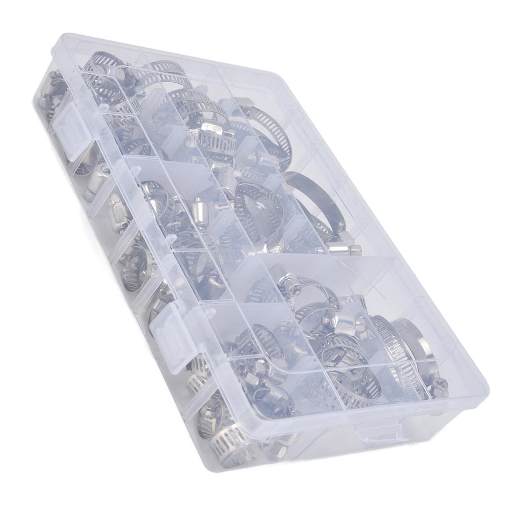 60Pcs Hose Clamp Stainless Steel Adjustable American Type Industrial Tube Clips Set FS090001