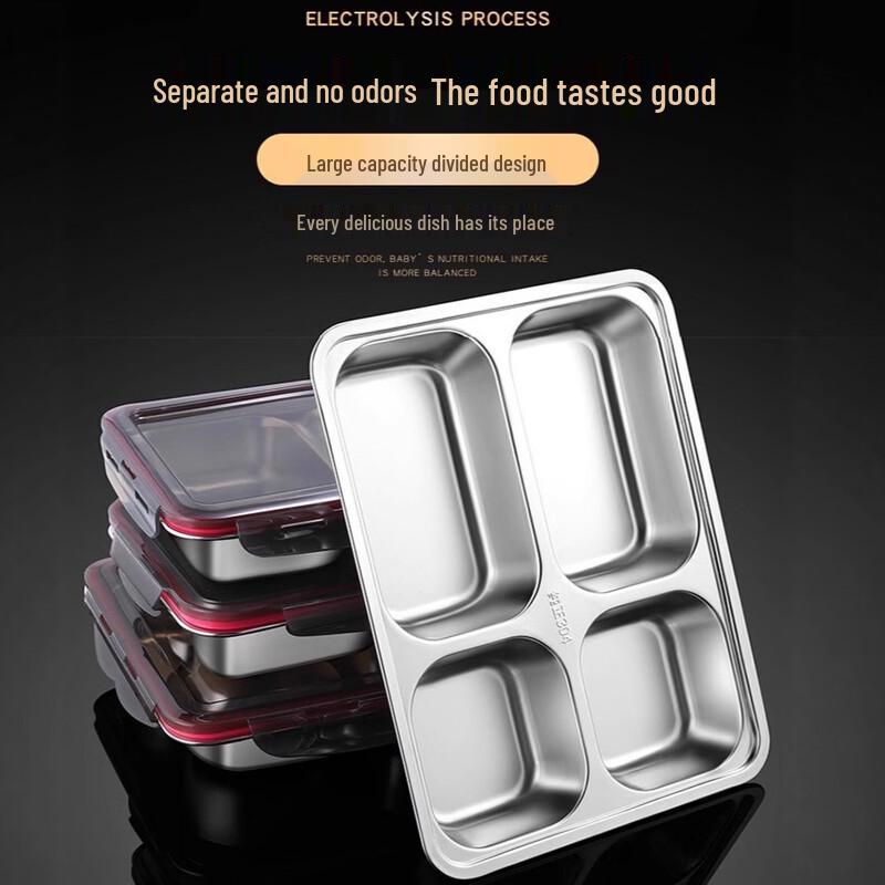 304 Stainless Steel 4-Compartment Leak-Proof Lunch Box