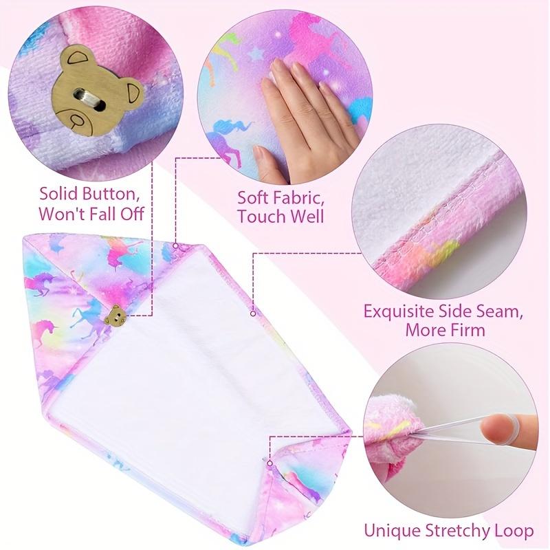 1pc Children's Printed Microfiber Dry Towel, Quick Drying Soft Towel with Button Tie, Wet Hair Wrap Salon Towel Set for Girls