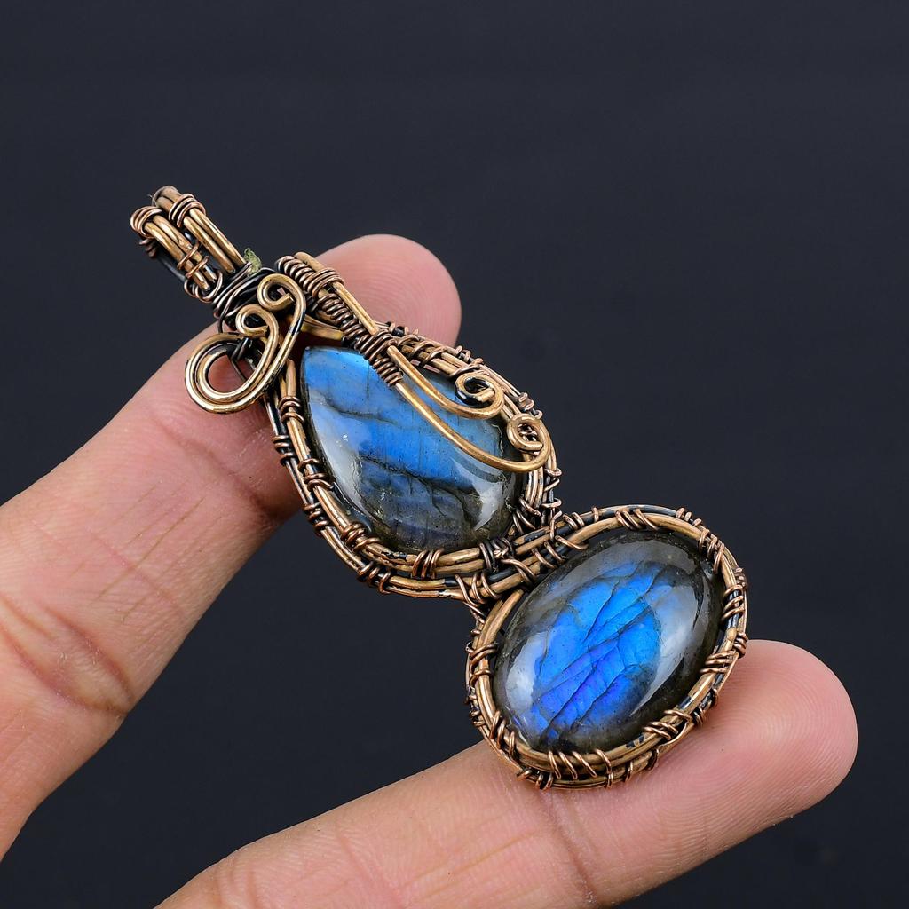 Labradorite Pendant, Handmade Gemstone 999 Copper Wire Wrapped Pendant Antique Jewelry, For Gift Silver Jewelry
