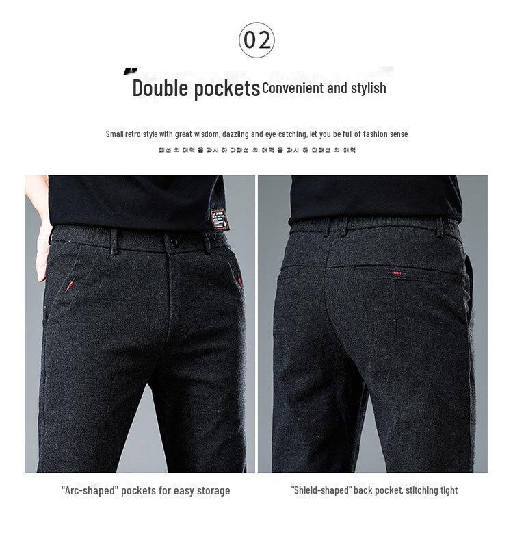 Pánské zimní silné teplé strečové ležérní kalhoty - plyšové, rovné, volného střihu, módní kalhoty