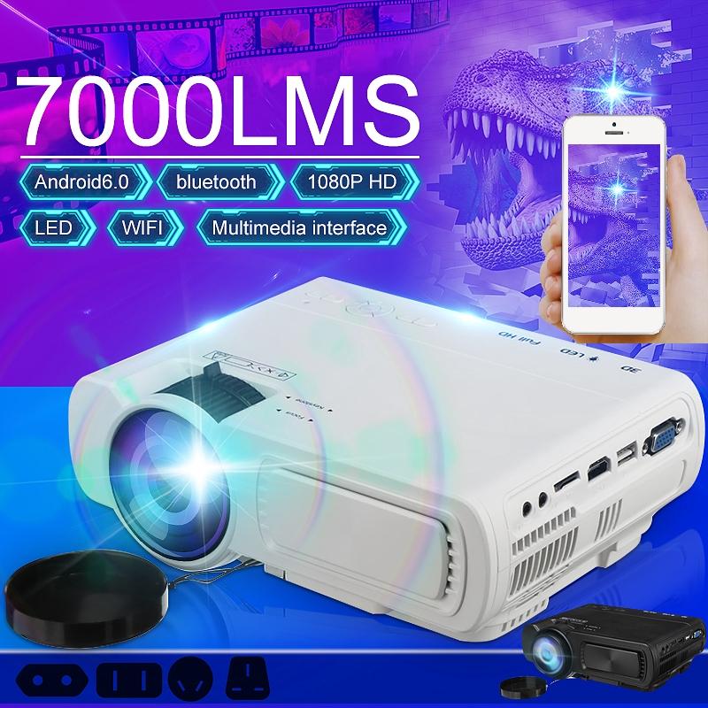 Projector T5 LCD 7000 Lumen 1080P Full HD Wifi bluetooth Mini Home Theater Android 6.0 Audio Speaker Home Theater Cinema