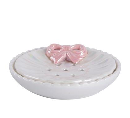 Girl Wind Ceramics White Bow Bathroom Five-piece Suit Toiletries Bathroom Kit Accessories Mouthwash Cup Lotion Bottle Soap Dish