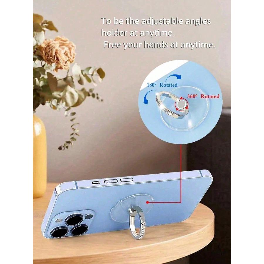 1piece Clear Decor Rhinestone Phone Ring Holder, Round Finger Ring Bracket Metal Finger Ring Buckle 360 Degrees Rotating