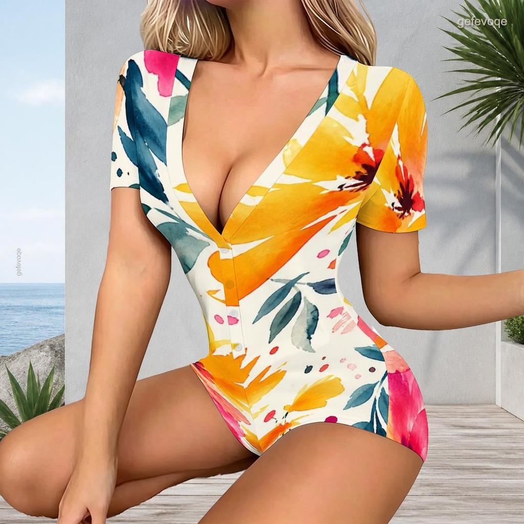 Womens V Neck Short Sleeve Plus Size One Piece Jumpsuit Garment