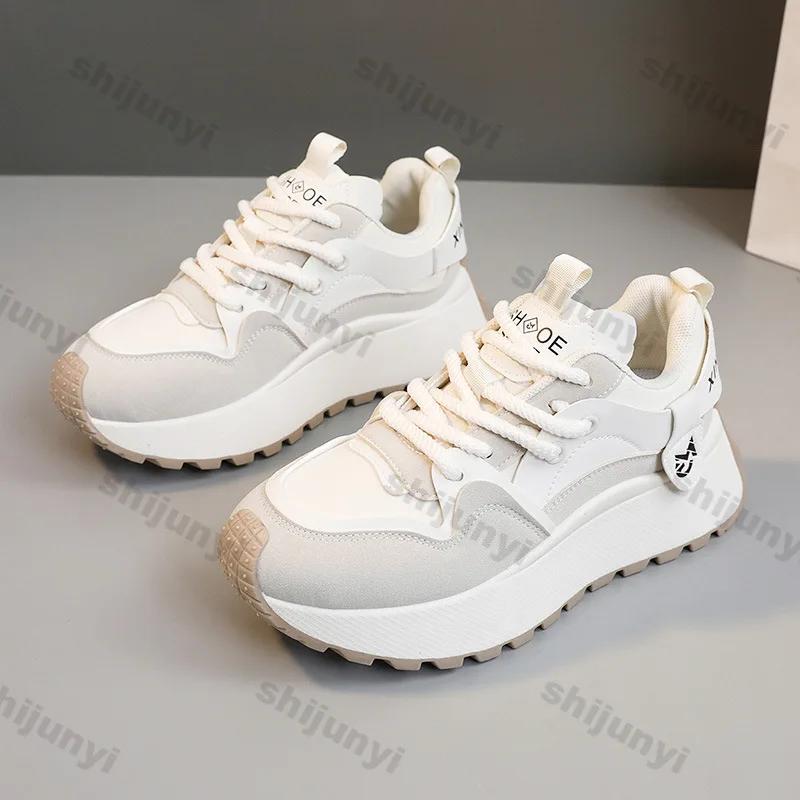 Fashion Fashion Platform Sneakers for Women 2025 Spring Thick Bottom Vulcanized Shoes Woman Lace Up Casual Wear-resistant Running Shoe