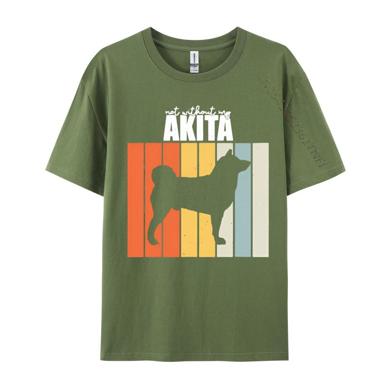 Not Without My Akita Retro Vintage Tshirt Printed Tee Party Premium Cotton Tops Classic Cute Tshirt Luxury Designer