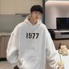 1977 American Fashion Men's Oversized Hooded Sweatshirt - Spring/Autumn, Heavy Velvet, High Street Couple Style.