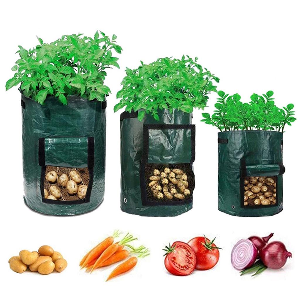 4pcs Garden Planting Bags with Viewing Window Reusable Grow Sacks for Potatoes Tomatoes Practical Plant Containers