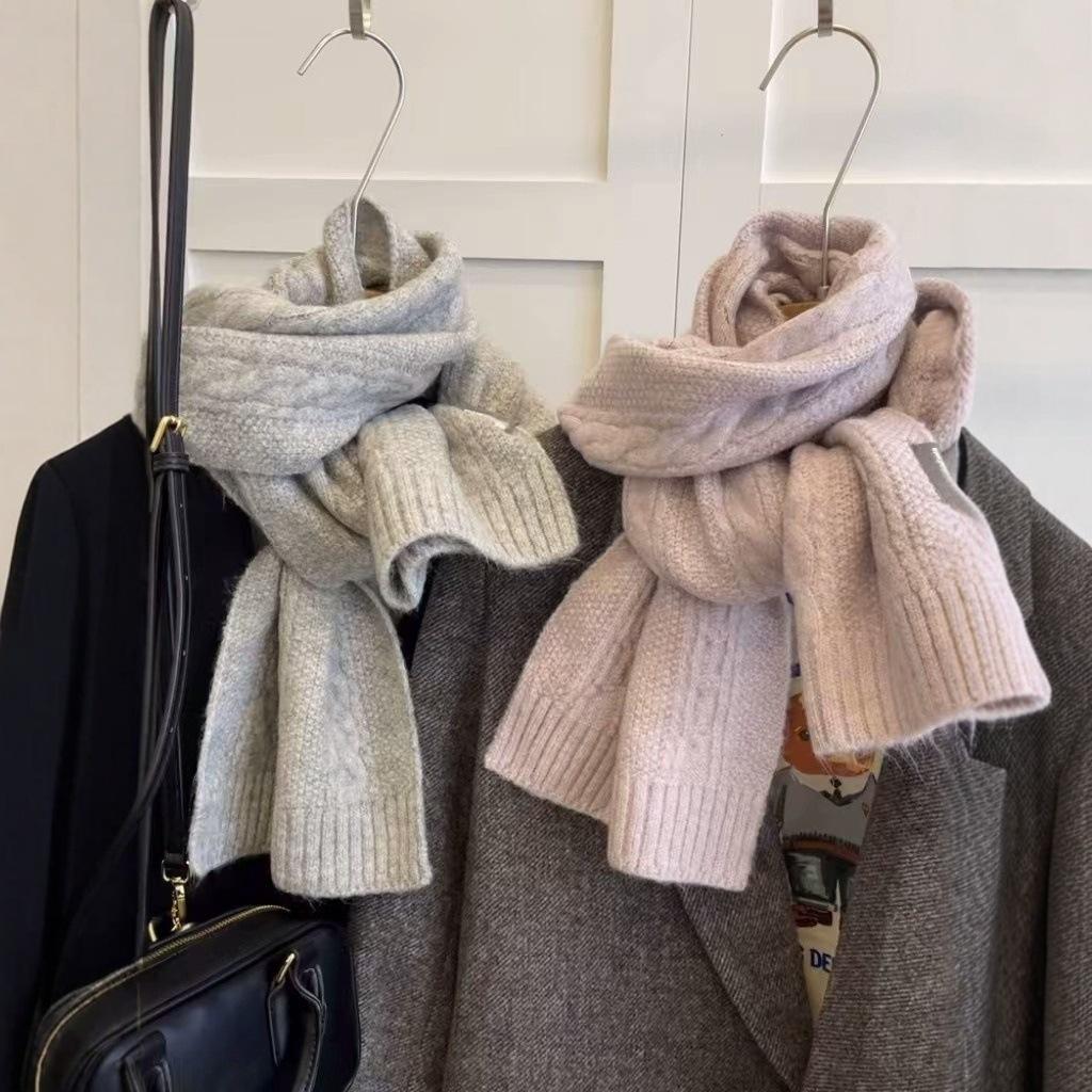 Women Winter Atmosphere Solid Color Simple Soft Warm Lazy Style Small Neck New Korean Versatile Knitted Scarf