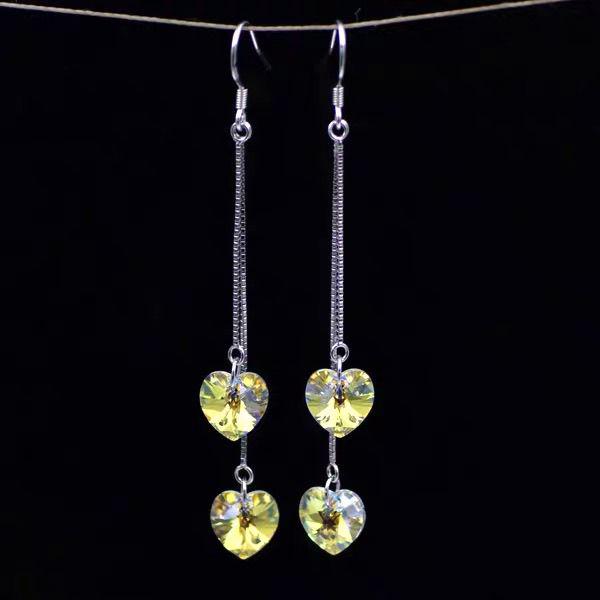 Heart Crystal Long Earrings - Austrian Crystal Chinese Style Luxury