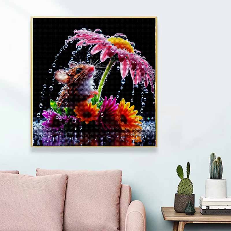 New Arrival 5D DIY Full Circle Diamond Painting "Mouse and Flower" Embroidery Cross Stitch Home Decor Gift