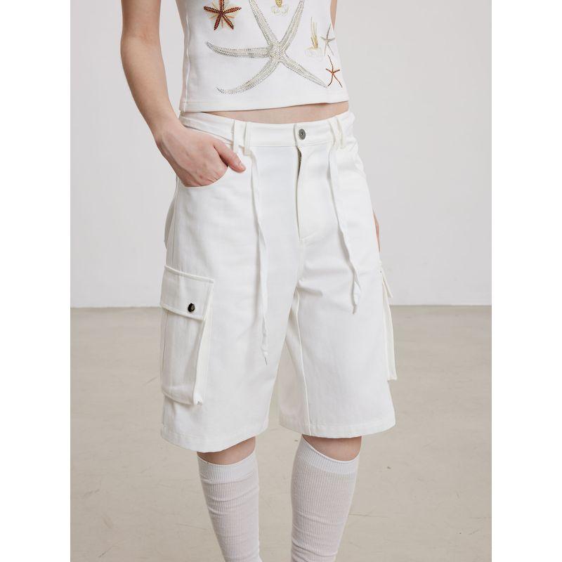 Thelight2025 Spring/Summer New Overalls Women White Wide Leg Shorts Women Commuting Sweat Pants Casual All-matching