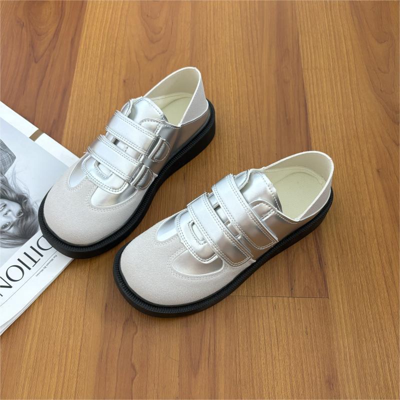 

Нишевый дизайн, повседневные маленькие белые туфли, весна 2025, новые ретро туфли-пуховки на липучке, немецкие тренировочные туфли, кеды, женские 40 серебряный