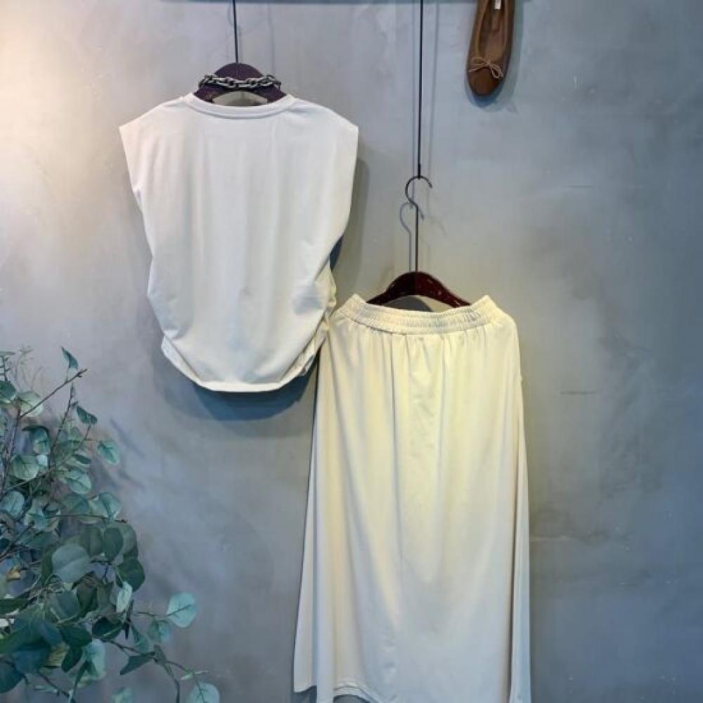 C S In The Room jeSS ShirrIng Cap Sleeve T ShirT bandIng Long SkirT SeT 3 Color