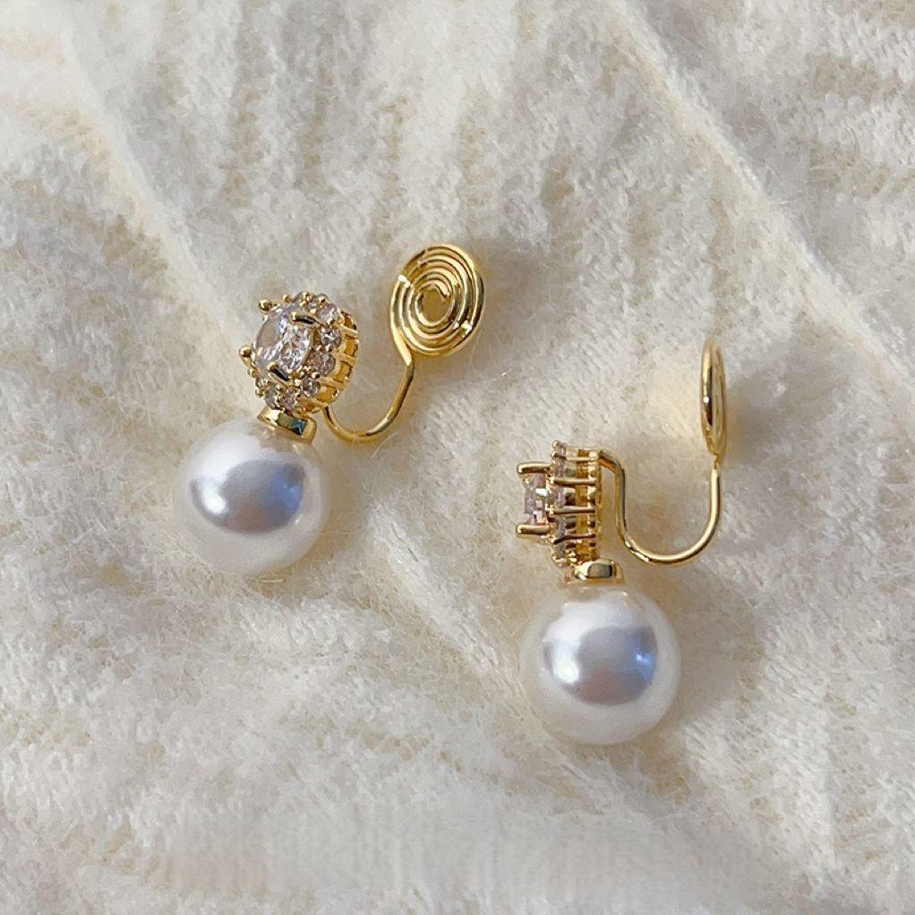 

New Fashion Pearl Clip on Earrings Non Pierced Baroque Cubic zirconia Ear Clips for Women Jewelry
