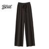 Casual Trousers Women Long Pants Elastic High Waist Wide-Leg Knitted Comfortable Knit with Pockets Solid Color Autumn Winter Warm Lightweight