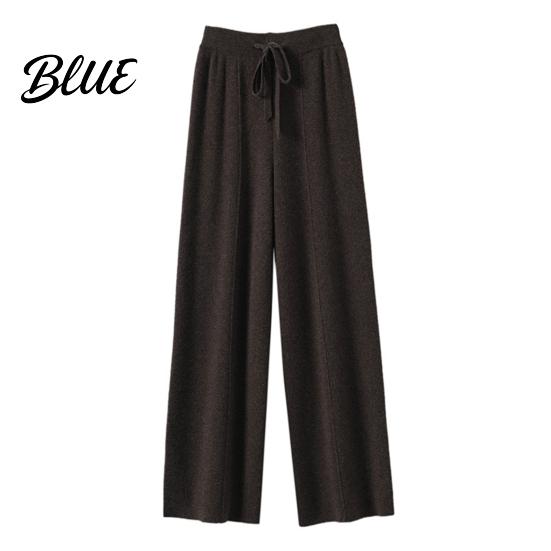 Casual Trousers Women Long Pants Elastic High Waist Wide-Leg Knitted Comfortable Knit with Pockets Solid Color Autumn Winter Warm Lightweight
