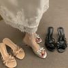 Gentle Bow High-heeled Sandals Women's Skirt Beautiful Open-toed Casual Word with Cool Slippers