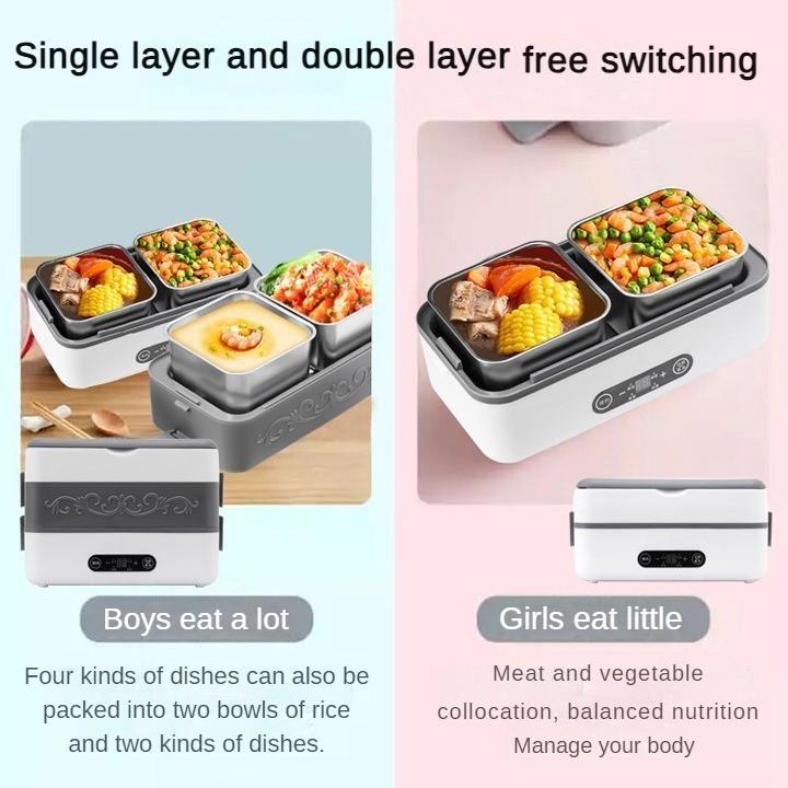 430W 2L/4L Large Capacity Stainless Steel Inner Heating Lunch Box Steaming Electric Dining Box with Anti Dry Burning Portable Sealed Bento Box