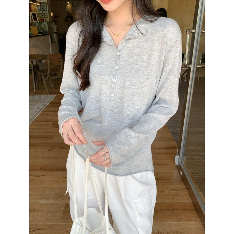 Autumn new loose semi-open neck button wool knitted sweater women's soft waxy temperament bottoming long-sleeved sweater