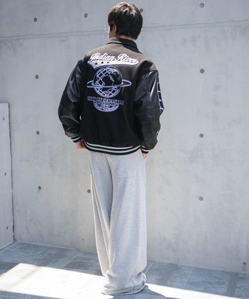 WEGO Melton Patch Stadium Street Loose Oversized Black Size M Men's Jacket, Outerwear, Style, Fit, Silhouette, Fall/Winter Clothing, Gift, Sonata,