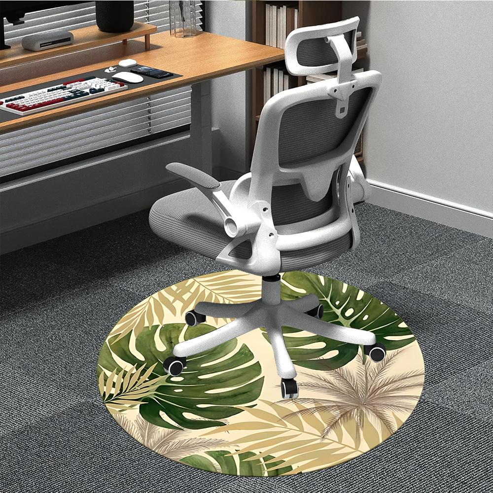 1pc Tropical Leaves Office Round Area Rug, Indoor Mat Suitable ForOffice, Under Office Chairs Bedroom Living Room Home Decor, Room Decot088