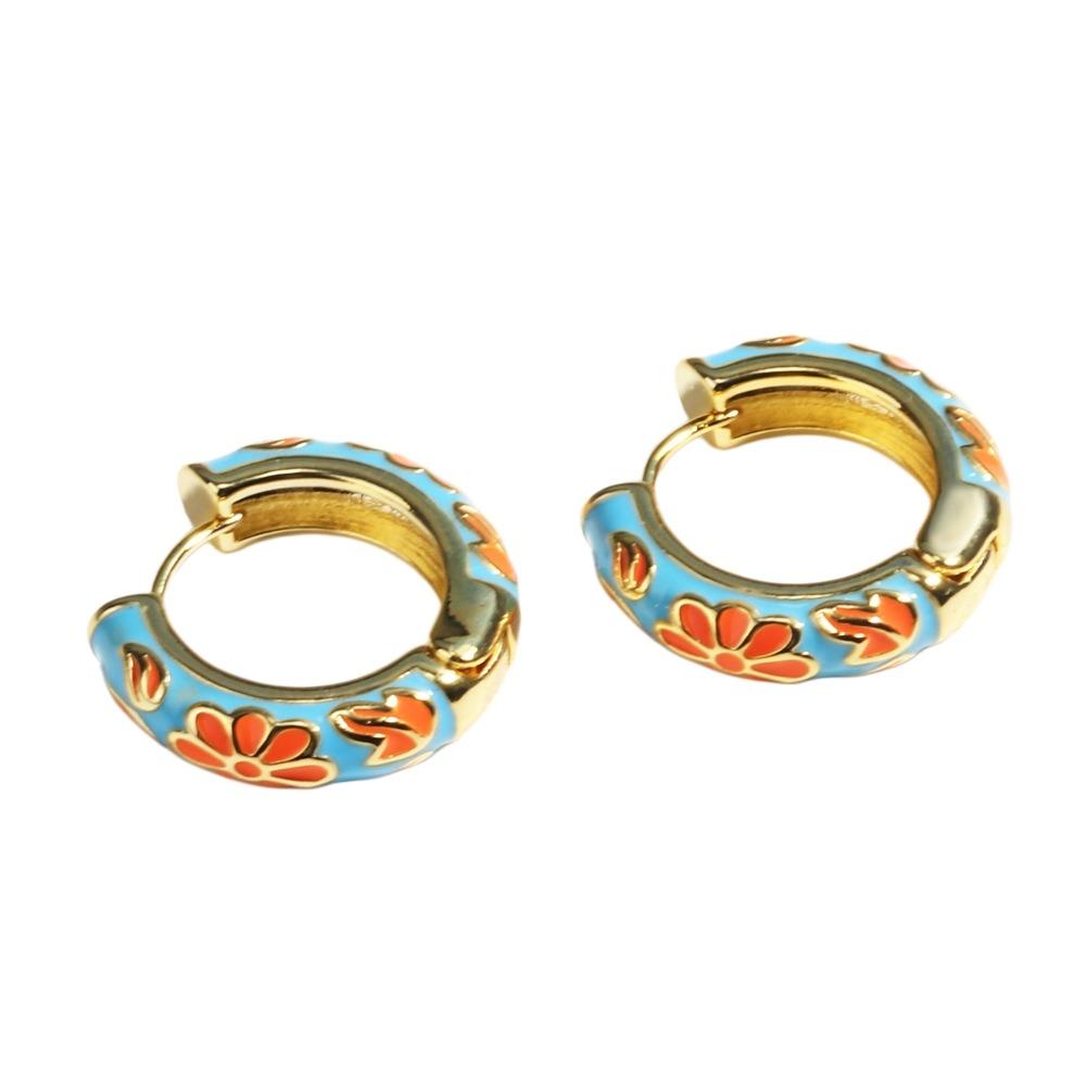 Traditional Flower Enamel Ear Rings Chinese Glaze Ear Jewelry Chinese Style Earrings  Jewelry