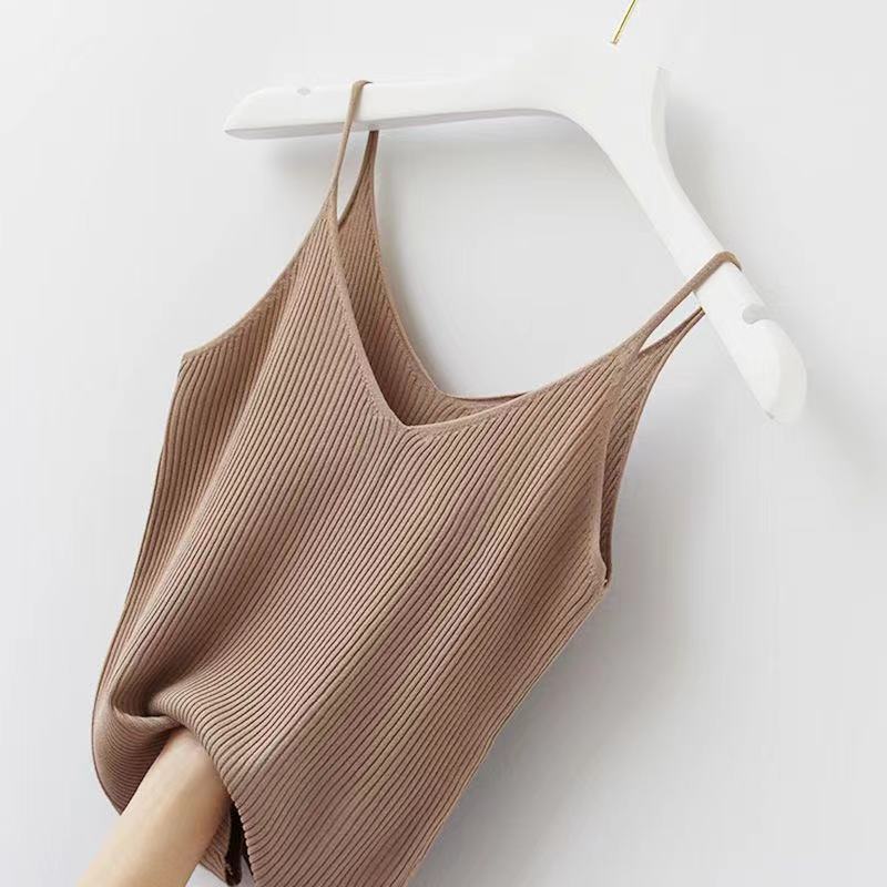 Gilet Estivo Scollo a V da Donna Spalline Sottili Seta Ghiaccio Sottile Interno Senza Maniche Lavorato a Maglia Tinta Unita Top Esterni