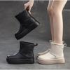 Johnature Versatile Snow Boots Plush Warm Flat Platform Short Boots Genuine Leather Women's Shoes