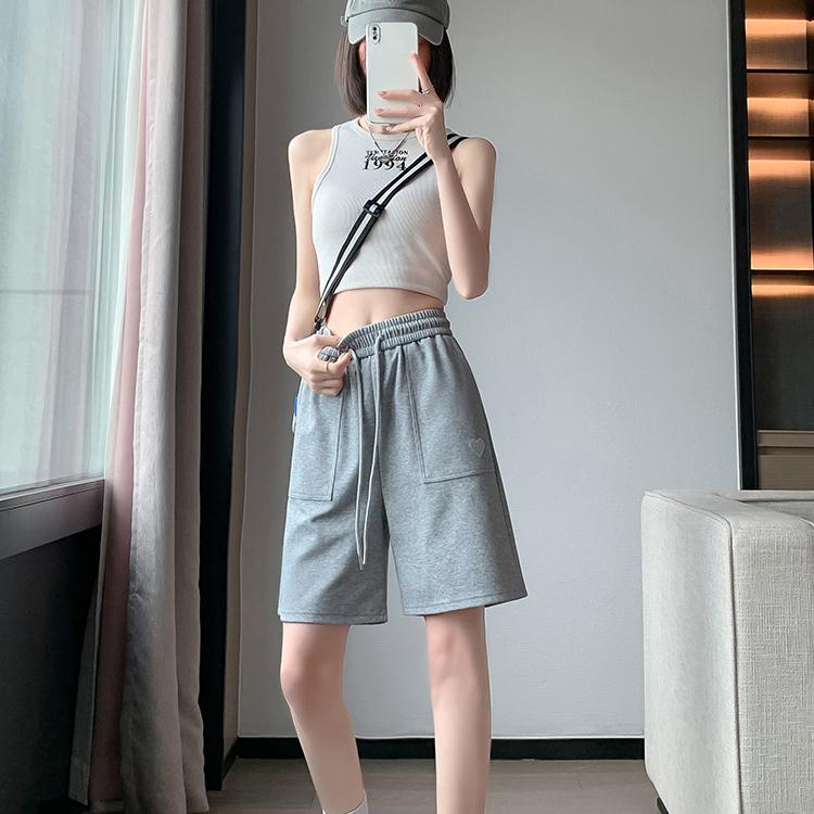 

Широкие спортивные шорты, женские повседневные свободные летние свободные прямые брюки с высокой талией L серый