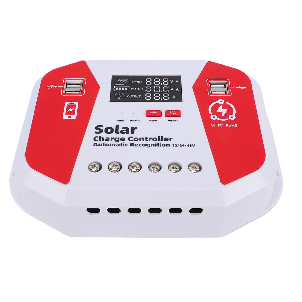 100A MPPT Solar Charge Controller LCD Display Solar Panel Regulator with 4 Port USB Charging Multi Voltage Auto Detect