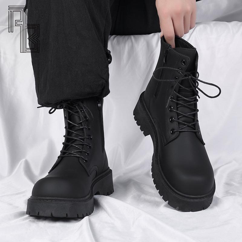 Boots for Men, New Four Season Black British Style Workwear Boots, High Top Soft Leather Waterproof Casual Boots