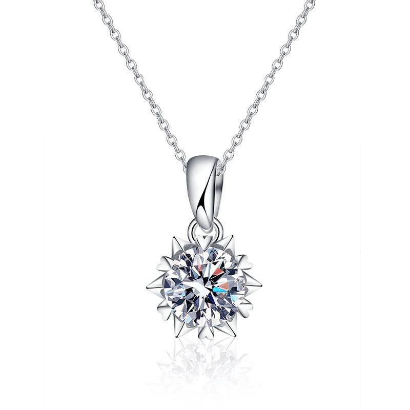 Moissanite Snowflake Pendant Necklace Women Sterling Chain Delicate Locket Jewelry With White/Gold Plating 1