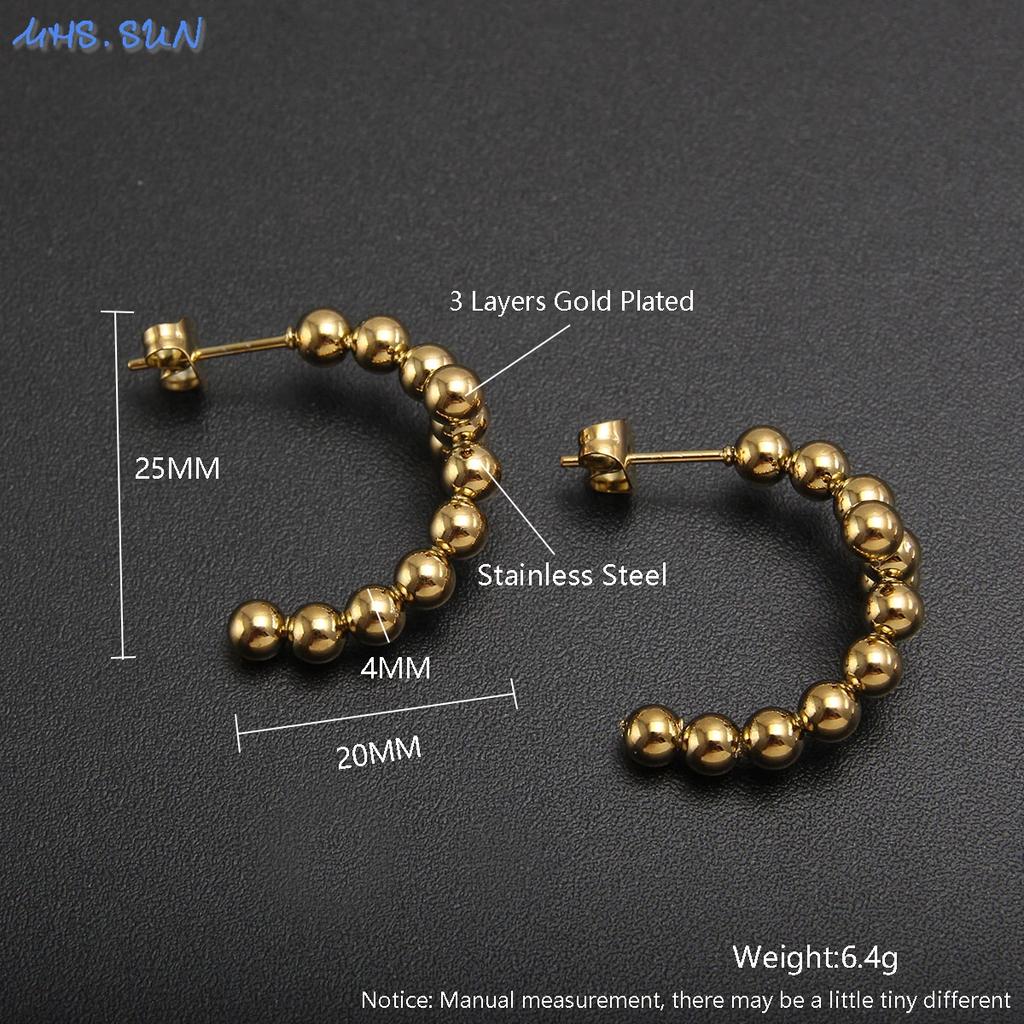 MHS.SUN Luxury Gold Plated Square Round Stainless Steel Hoop Earrings Cross Ball Beads Earring for Women Girls Wedding Jewelry