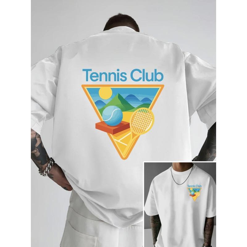 European Size Tennis Club Double-Sided Print Pattern Men's Fashion Trend T-Shirt, Suitable for Home Daily Casual Wear and Outdoor Fitness Sports