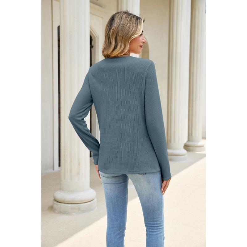 Women Solid Color Crew Neck Lace Patchwork Loose Long Sleeve Casual T Shirt