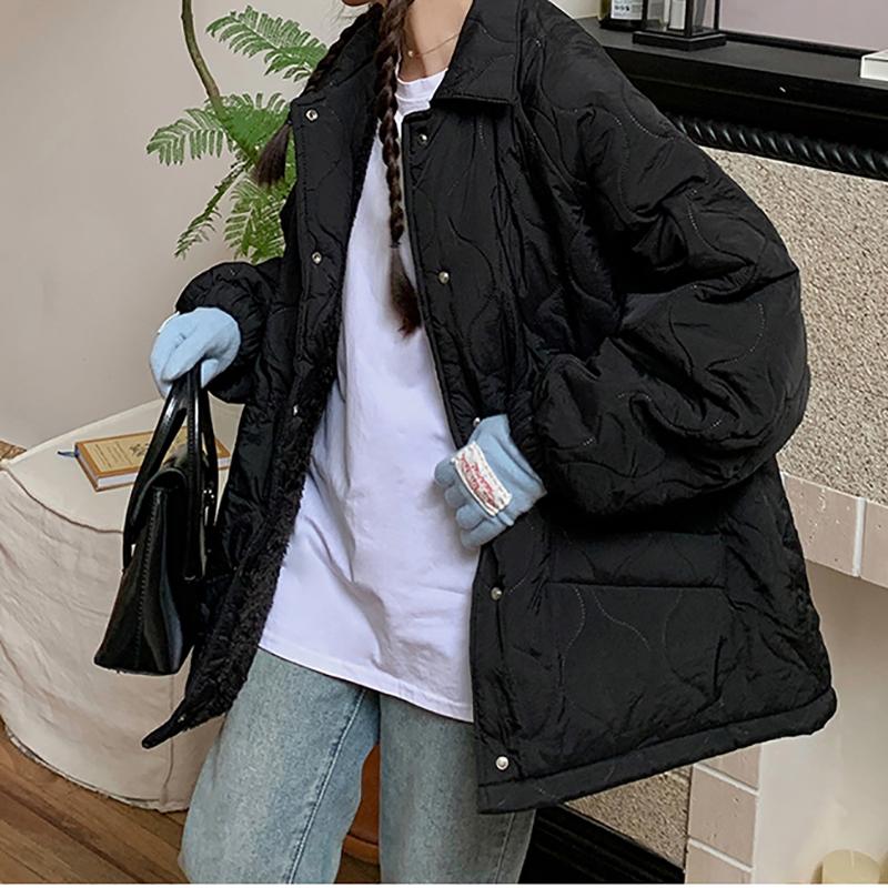 

Осень Зима Женская Повседневная Свободная Куртка с Хлопковой Подкладкой, Длинный Рукав, Застежка на Пуговицы, Утепленная Теплая Куртка из Овечьей Шерсти, Женские Парки XL чёрный