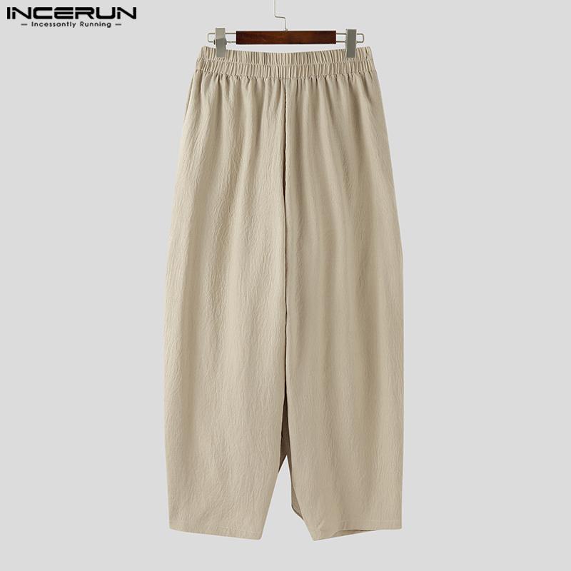 INCERUN Pánské Kroucené Elastický Pás Volánové Vrstvy Ležérní Dlouhé Kalhoty