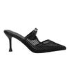 Fashion pointed toe air-mesh high heels slippers women sexy lace thin heel party shoes ankle belt lace mules shoees woman flip flops