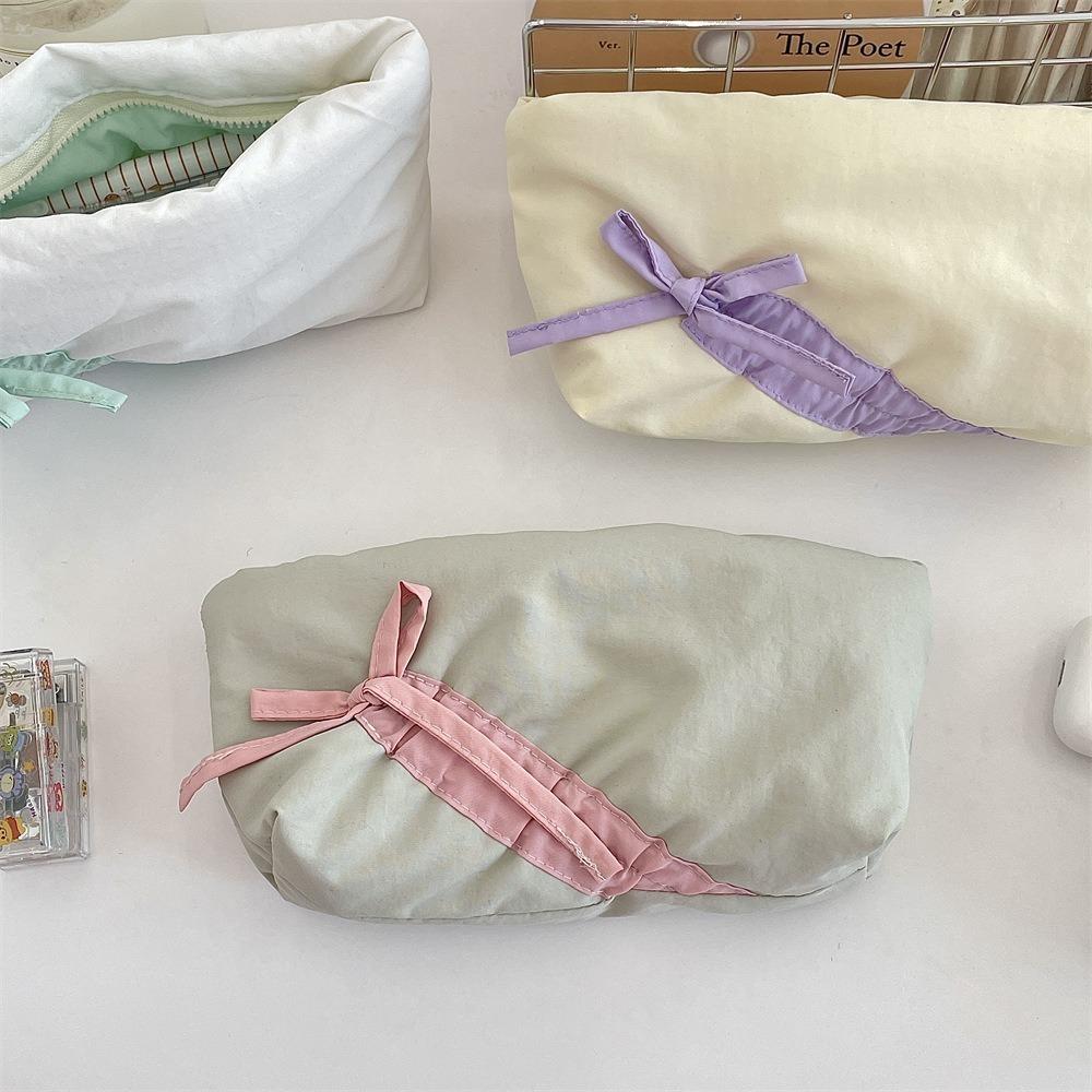 Large Capacity Bowknot Pencil Case Zipper Students Stationery Pouch New Makeup Bag  Women