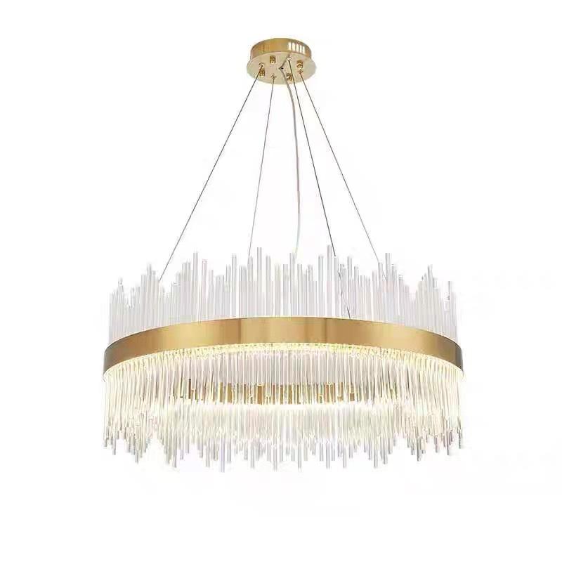 Light Luxury Post-modern Living Room Lamp Crystal Chandelier Personality Simple Creative Metal Ring Bedroom Restaurant Lamp