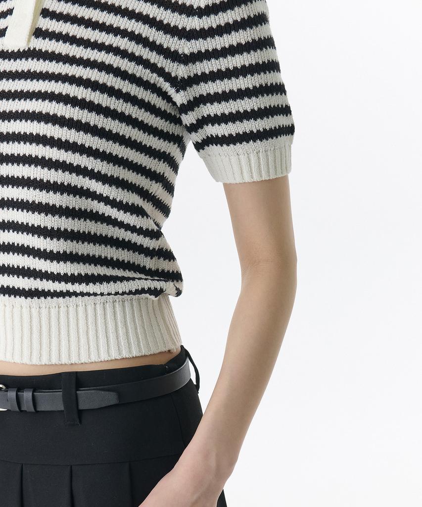 MUSINSA STANDARD WOMAN Women'S Striped Knitted Polo Shirt [Ivory/Black]
