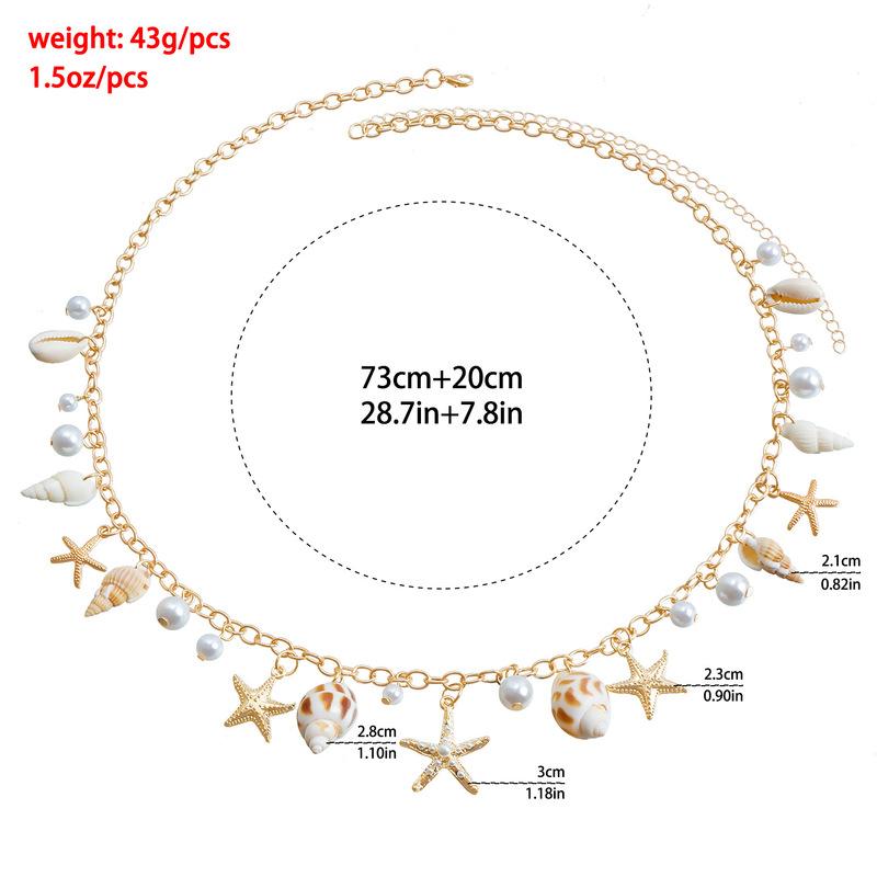 Bohemian Summer Beach Shell Waist Chain for Women Seaside Imitation Pearl Starfish Conch Pendant Body Chain Fashion Jewelry Gift