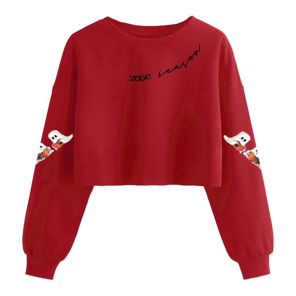 Women's Fashion Halloween Printed Navel-Exposed Long Sleeve Pullover Sweatshirt