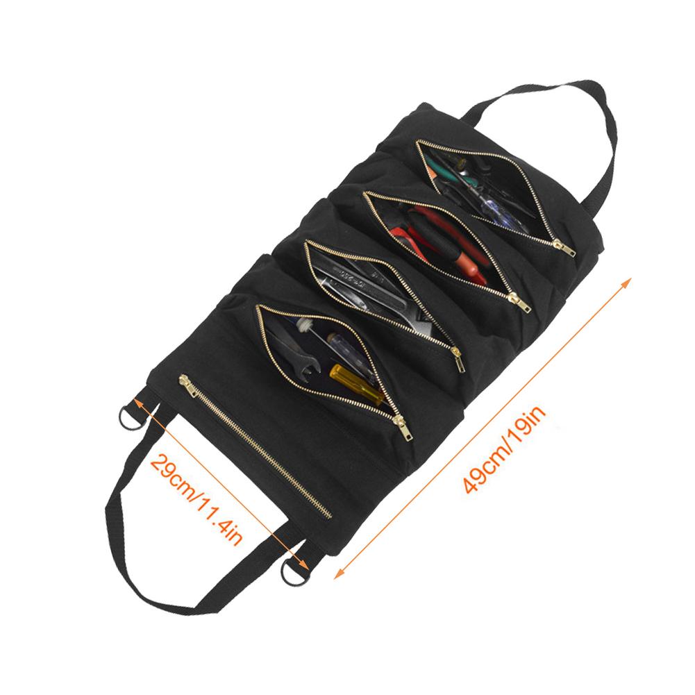 Wrench Roll Up Pouch Durable Roll Up Tool Bag Canvas Heavy Duty Tool Roll Organizer Bags With Five Large Pockets For Tools